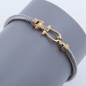 Elegant Women's Two-Tone Stainless Steel Cable Bangle Bracelet